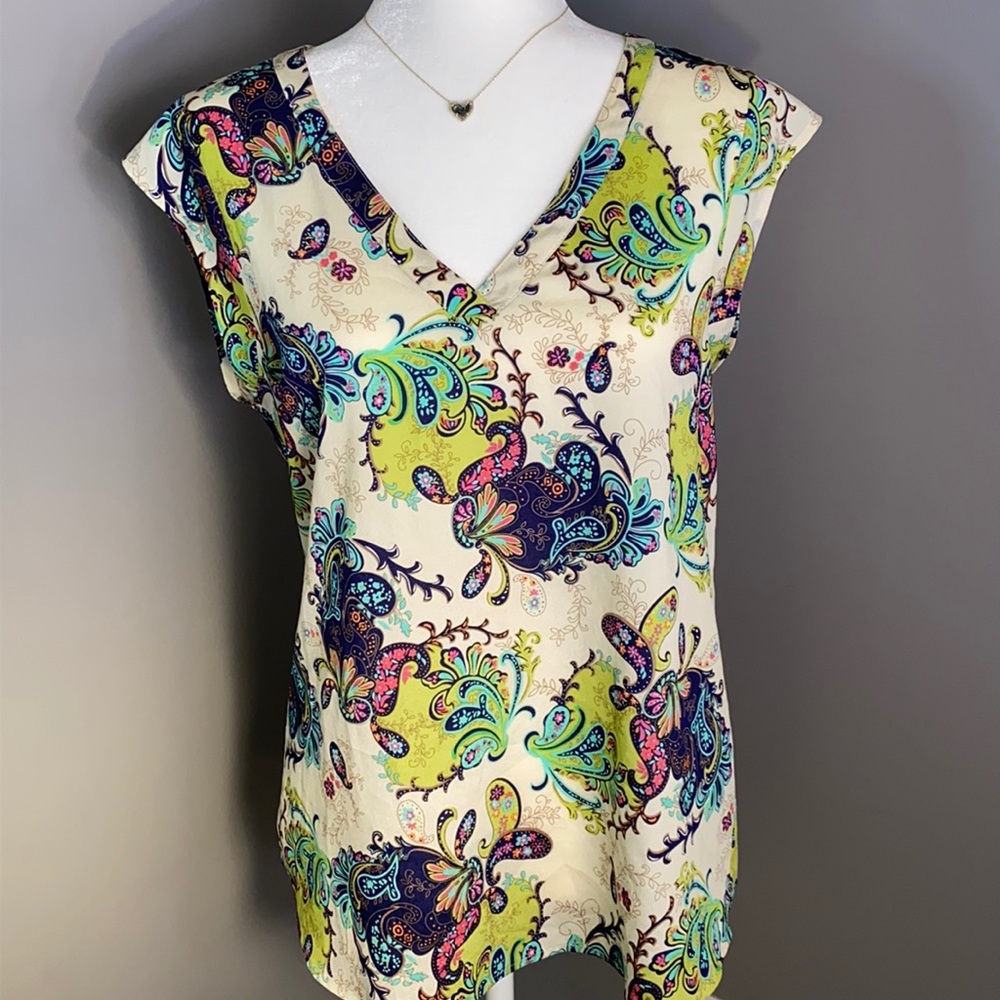 Daniel Rainn Paisley Print V-Neck Top Size Small